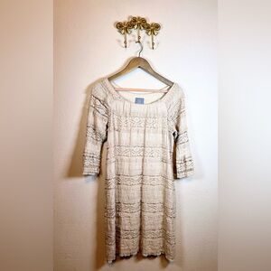 Rabbit Rabbit Rabbit Designs Neutral Crochet -Lace Dress with Scoop Neck. Size 8